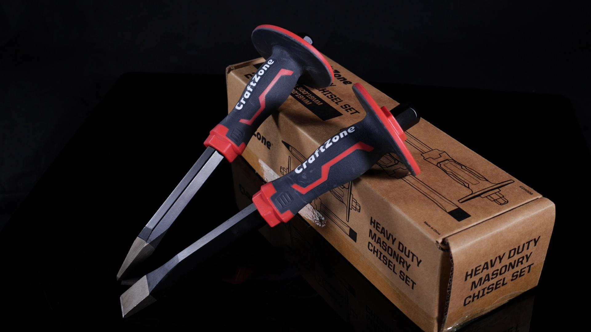 Zeluga 25-384 12 Inch Heavy Duty Hex Pointed Head And Flat Head Chisel With Tool Bag, 2 PCS Pro Masonry Chisel Set With Hand Protection, Used For