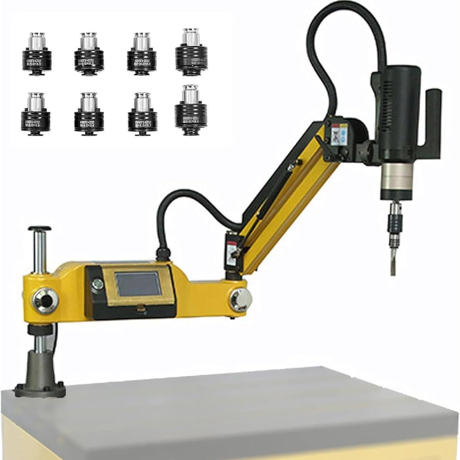 Roscadora eléctrica M3-M16, Taladro y roscadora Universal con Brazo Flexible de 360°, 0-312 RPM, con 8 Pinzas para fabricación de maquinaria, moldes y Otras Industrias.