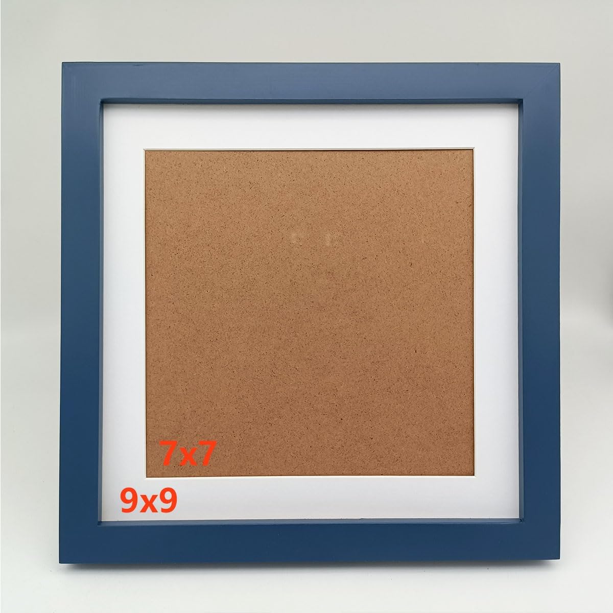 9x9 Picture Frames Blue with Mat 7x7 Opening Solid Wood Frame, Plastic Panel (Film Needs to be Removed) Table or Wall.Front Window Opening 8.6x8.6 inch.