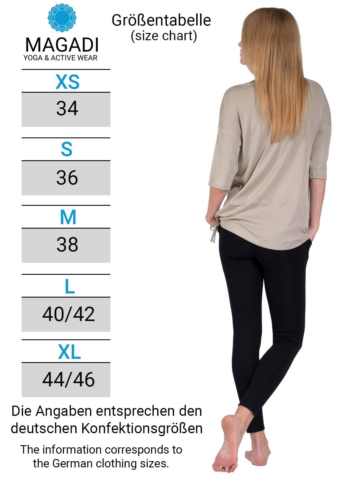 Magadi Maglietta da yoga Sara Aqua da donna in cotone biologico, da donna, top sportivo per yoga, pilates, palestra, sostenibile ed equo, talpa, XS - XL