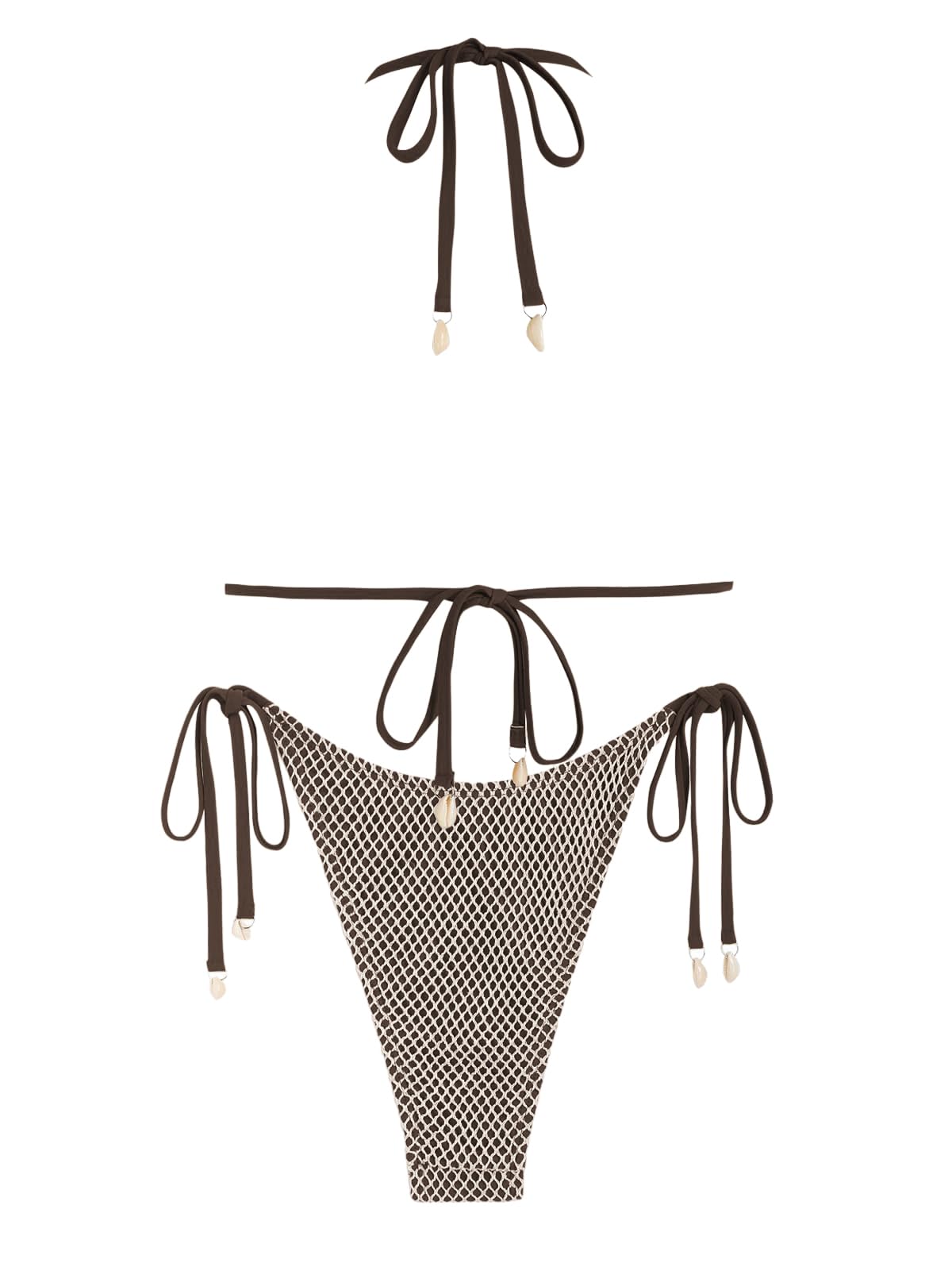 ZAFUL Women's Triangle Bikini Multiway Fishnet Tie Side Bandeau Halter String Bikini Set Two Piece Swimsuit Bathing Suits: 1-black Small