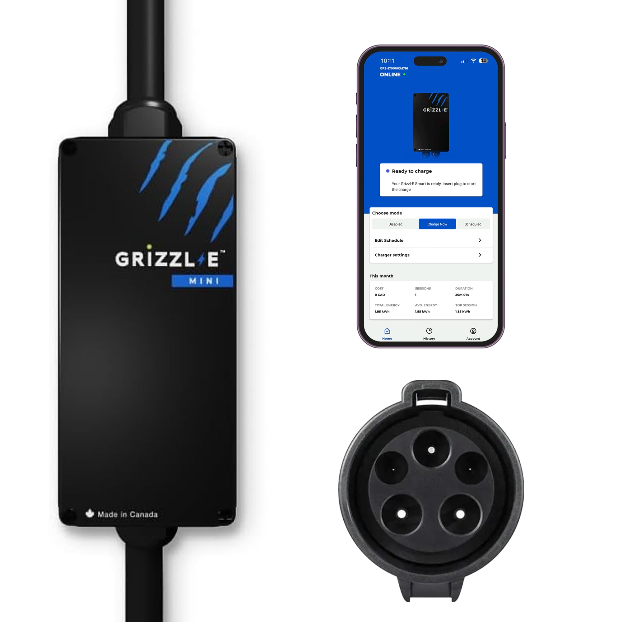 Grizzl-E Mini Connect Level 1-2 Portable Electric Vehicle (EV) Charger up to 40 Amp, UL Certified, Indoor/Outdoor Electric Car Fast Charging Station, NEMA 14-50 Plug, 25 feet Cable, J1772 Connector