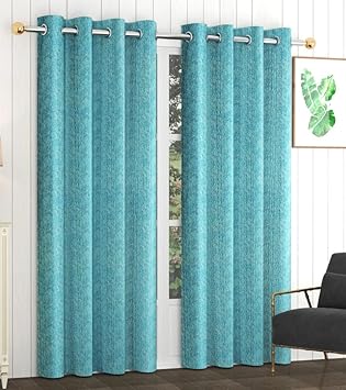 Exporthub Set of 2 Piece Heavy Quality Polyester Texture Design Aqua Blue Color Eyelet Door Curtains - Door - 7 feet Long (EHSPR921_74)