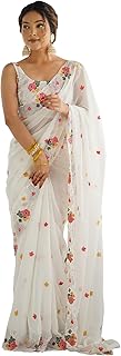 akhilam Women's Georgette Embroidered Saree With Unstitched Blouse (KESARI10805_KR_Parent)-picture-51