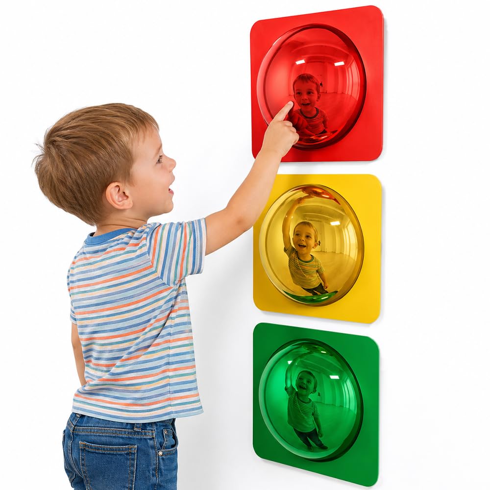 SGZIOO 3 Pcs Sensory Mirror, Bubble Wall Mirror, Sensory Wall Funny, Colorful Bubble Mirror Acrylic Visual Sensory Play, Tactile Stimulation for Kids Toddler, 25.3x25.3cm