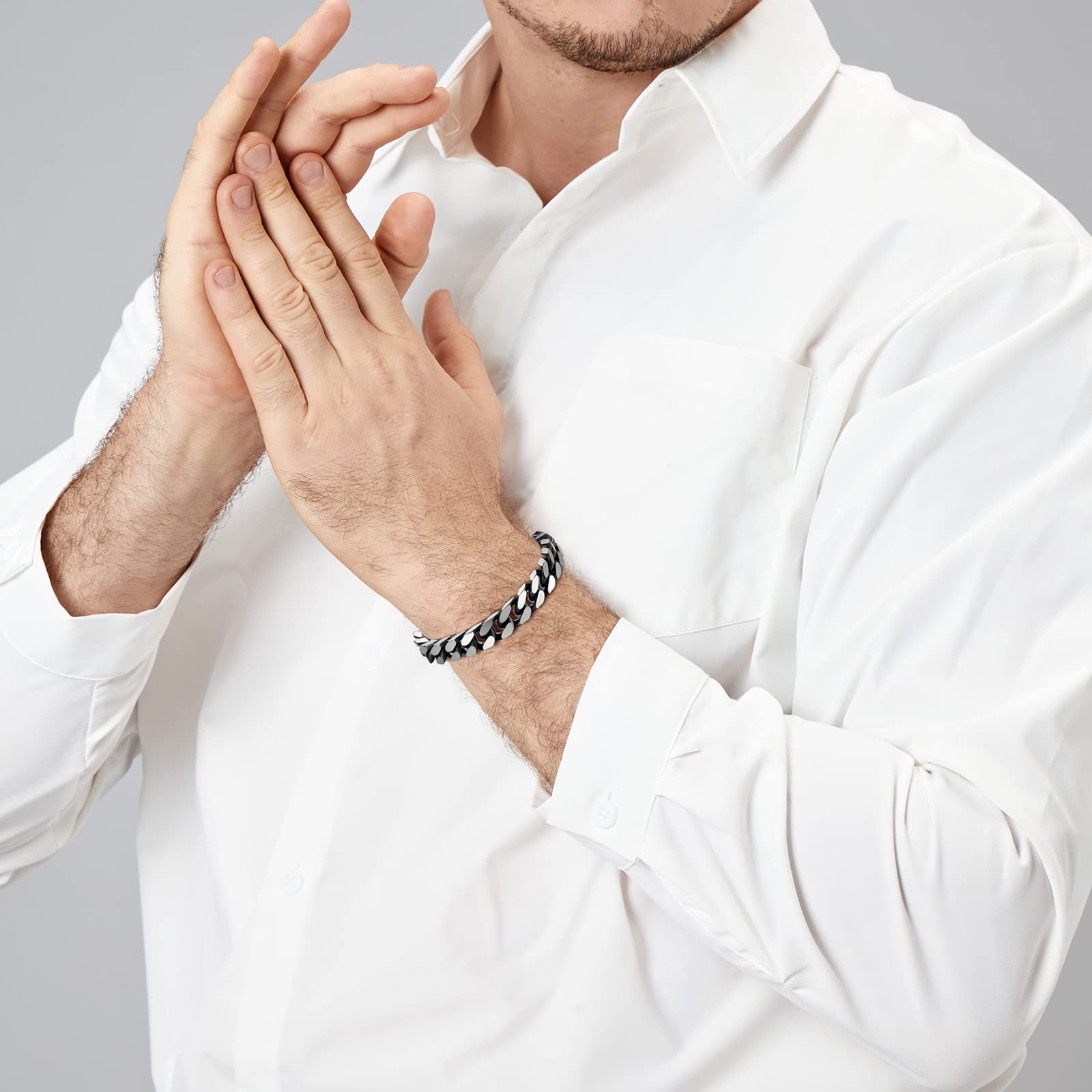 Mens Bracelet -Stainless Steel Fold Over Clasp Cuban Chain Bracelet for Men