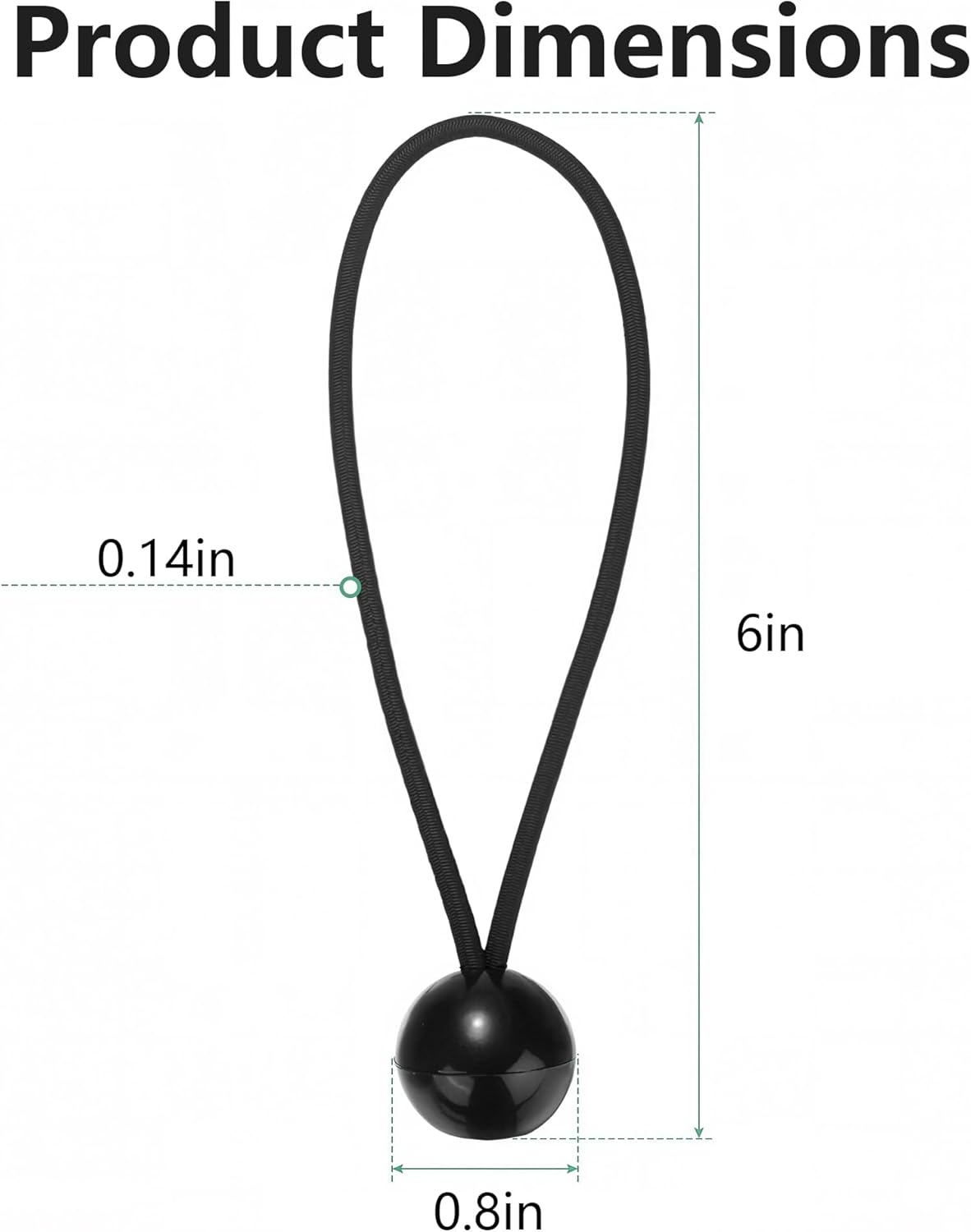 40pcs Black Ball Bungee Cords – 6 Inch Heavy-Duty Stretch Tie Down for Canopy, Tarp, Camping, and Storage