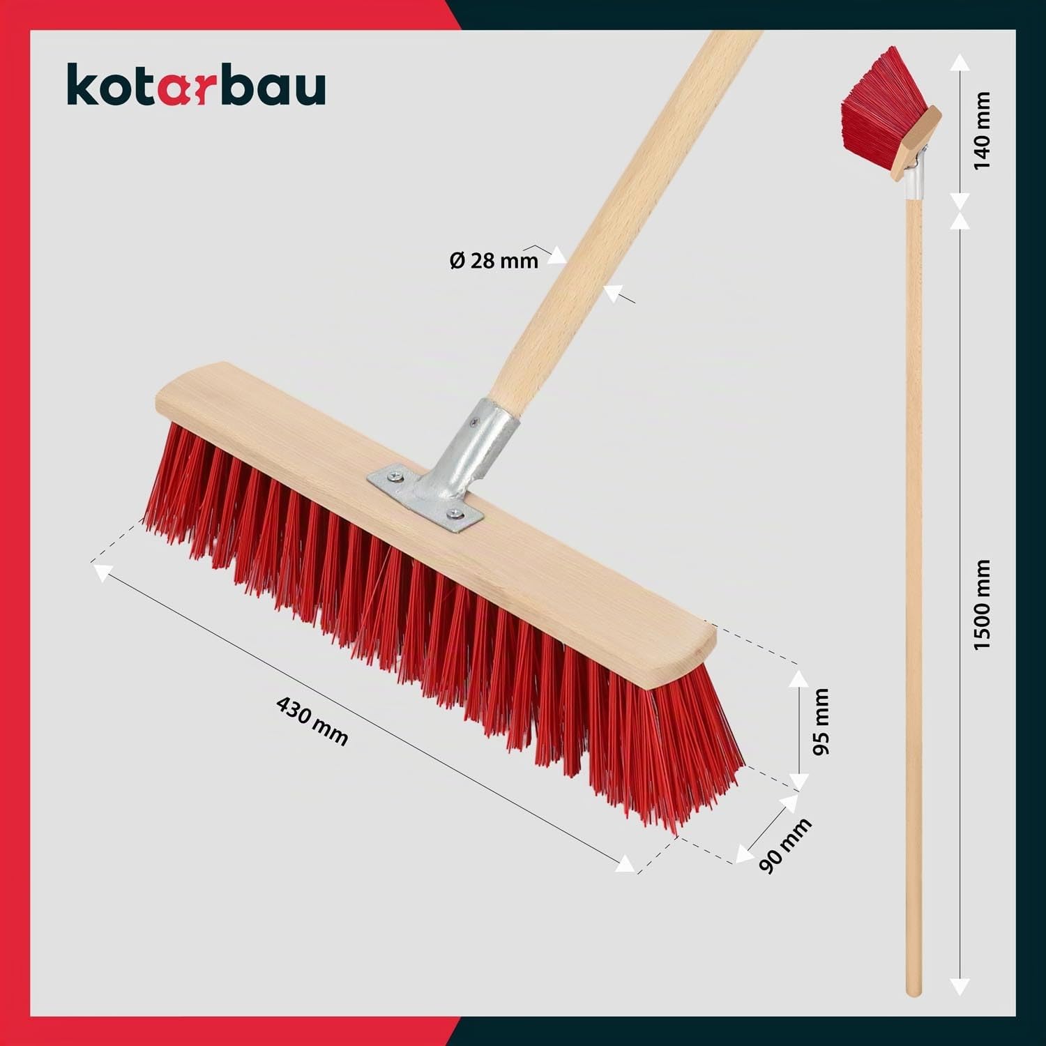 KOTARBAU® Balai Brosse 43 cm Balai Exterieur Terrasse Brosse de Voirie avec Manche Bois PVC Poils Durs