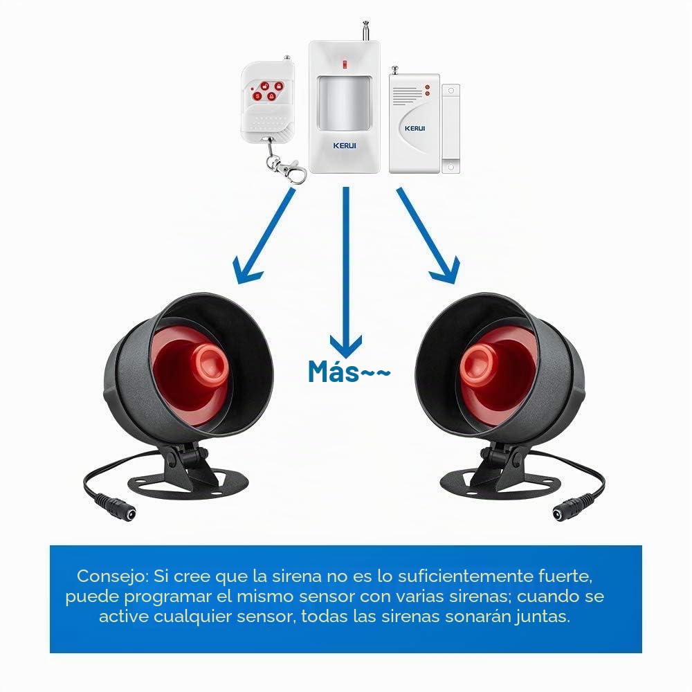 Alarmas para Casa, Sistema de Alarma Kit de 7 Piezas con Sirena de 115dB, Sensor de Movimiento, Sensor de Puerta y Ventana y Sistema de Alarma de Seguridad con Control Remoto