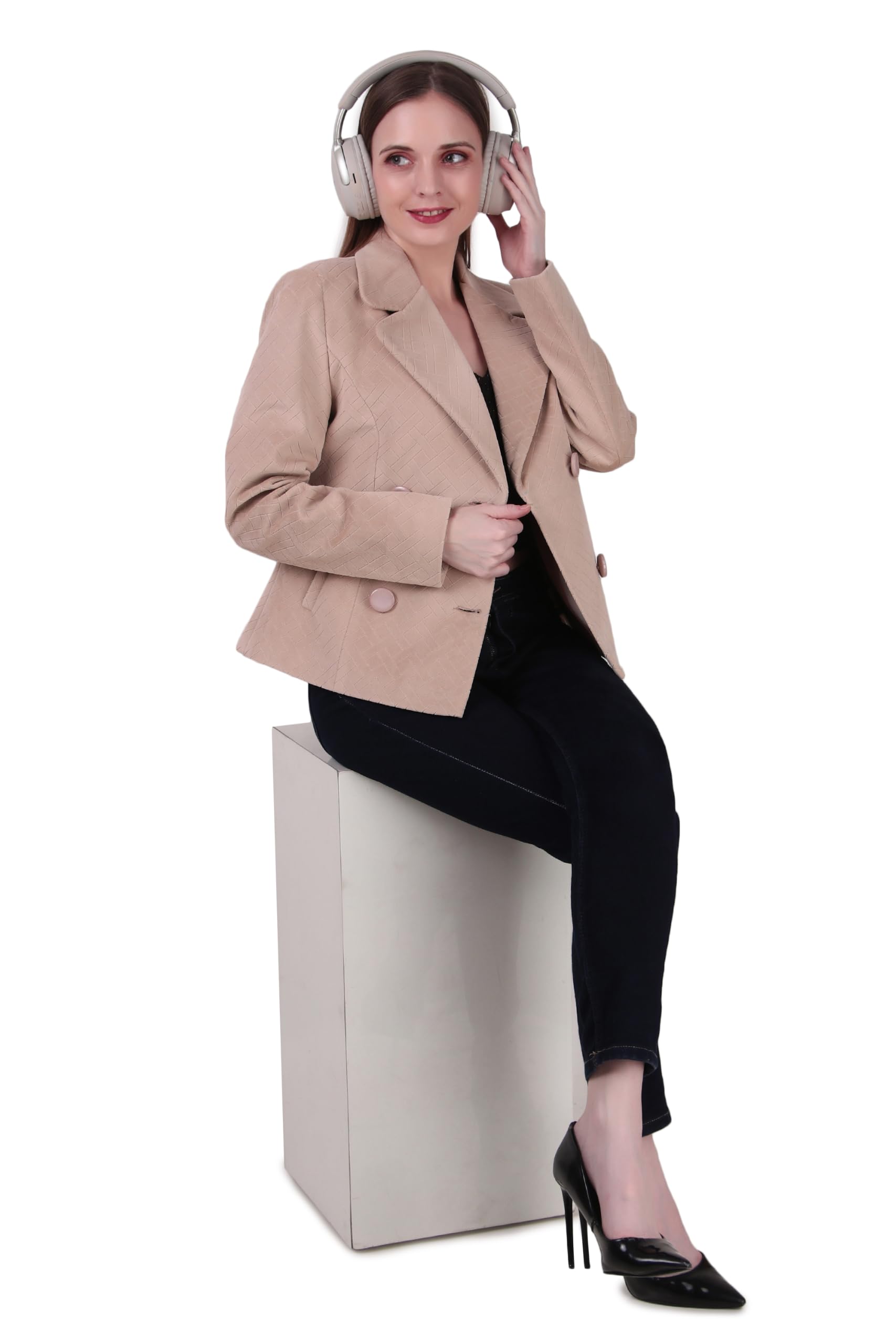 Women's Textured Blazer Jacket | Double Breasted Casual Formal Office Wear Outerwear | Stylish Long Sleeve Fashion Blazer for Women Pack of 1-picture-34