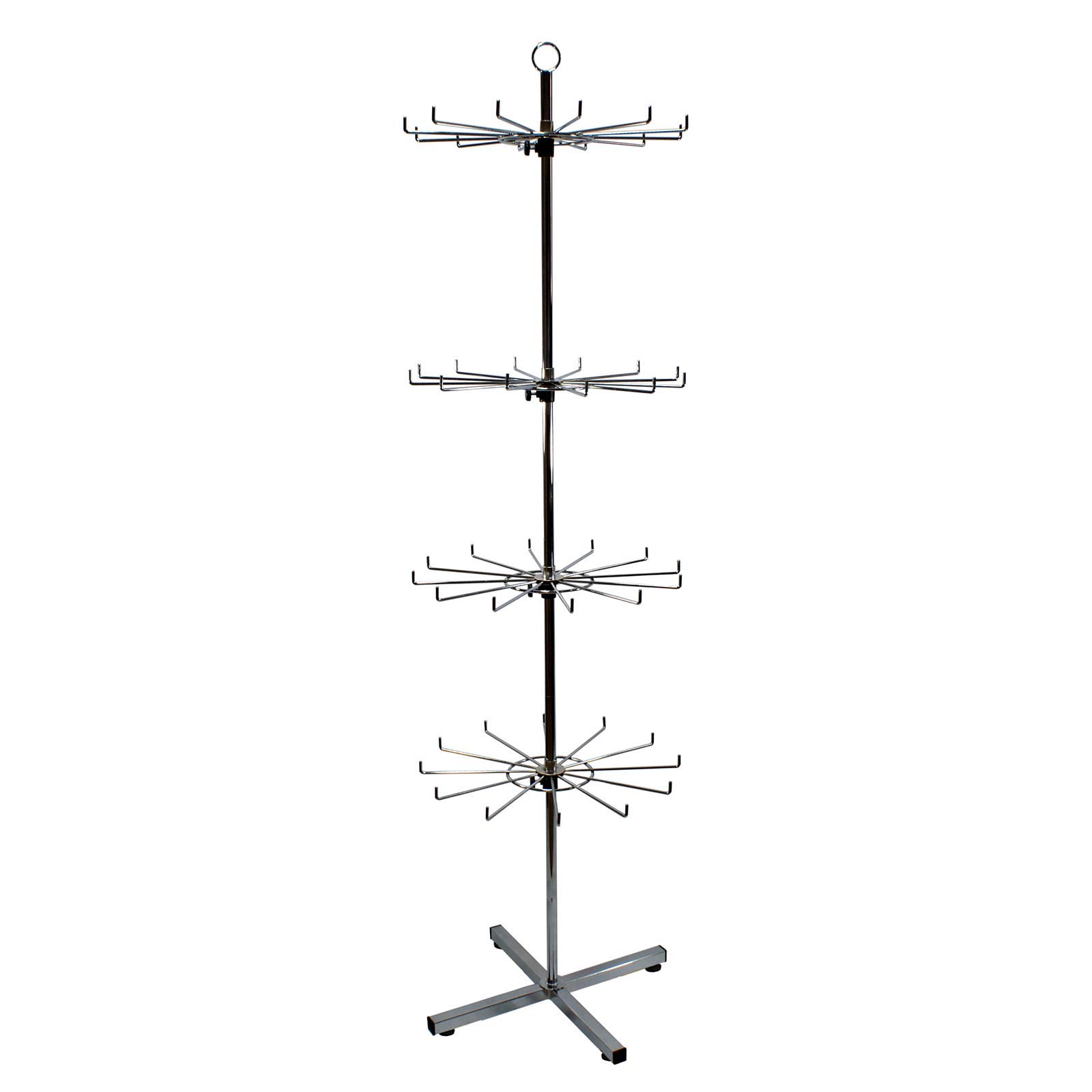 Display Stands 48 Hook, 4 Adjustable Tier Rotating Shop Floor in Chrome (J11/12)