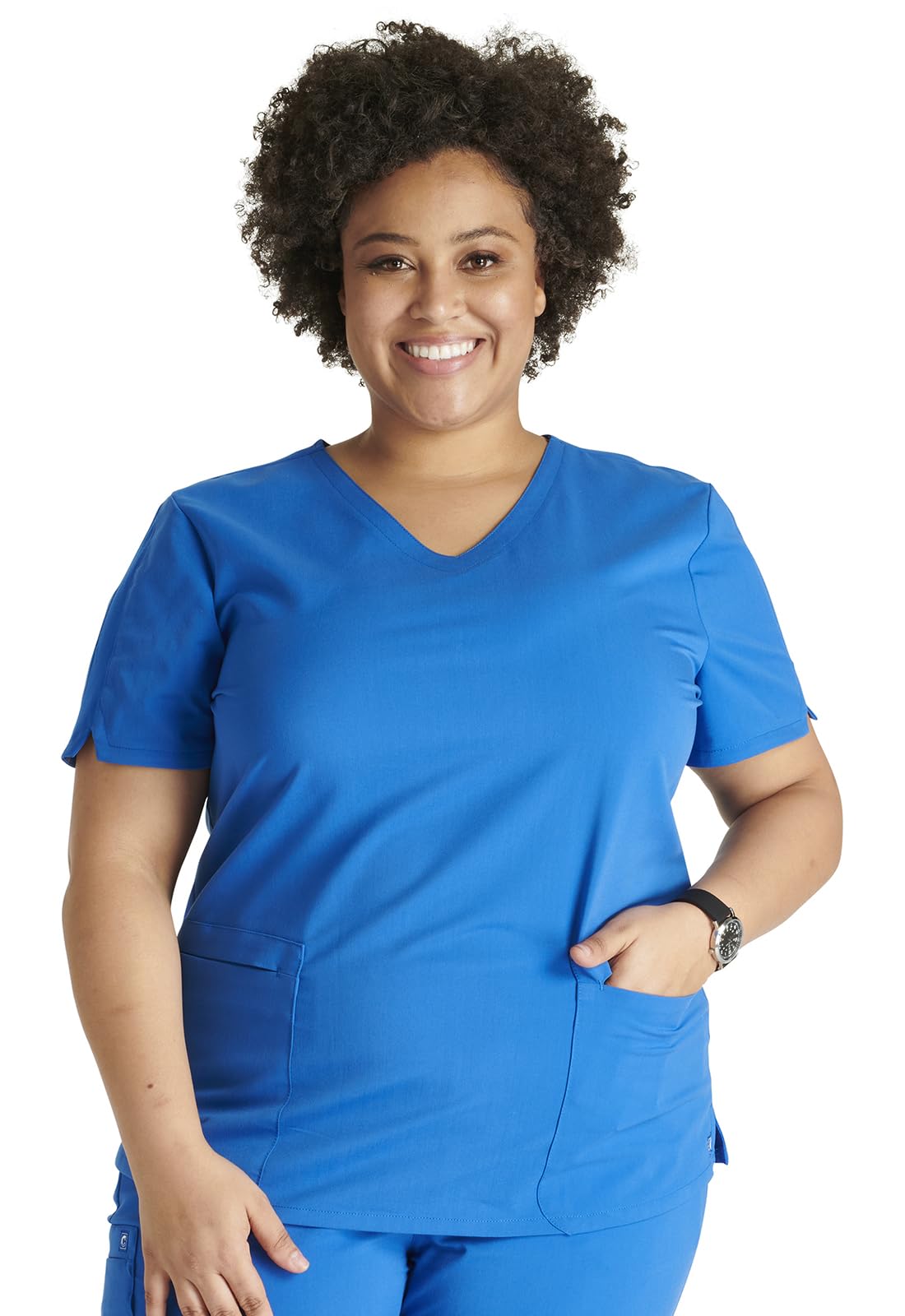 Cherokee V-Neck Scrub Top for Women with 2 Pockets Knit Insets and Notch at The Shirttail Hem for Comfort - CK837A