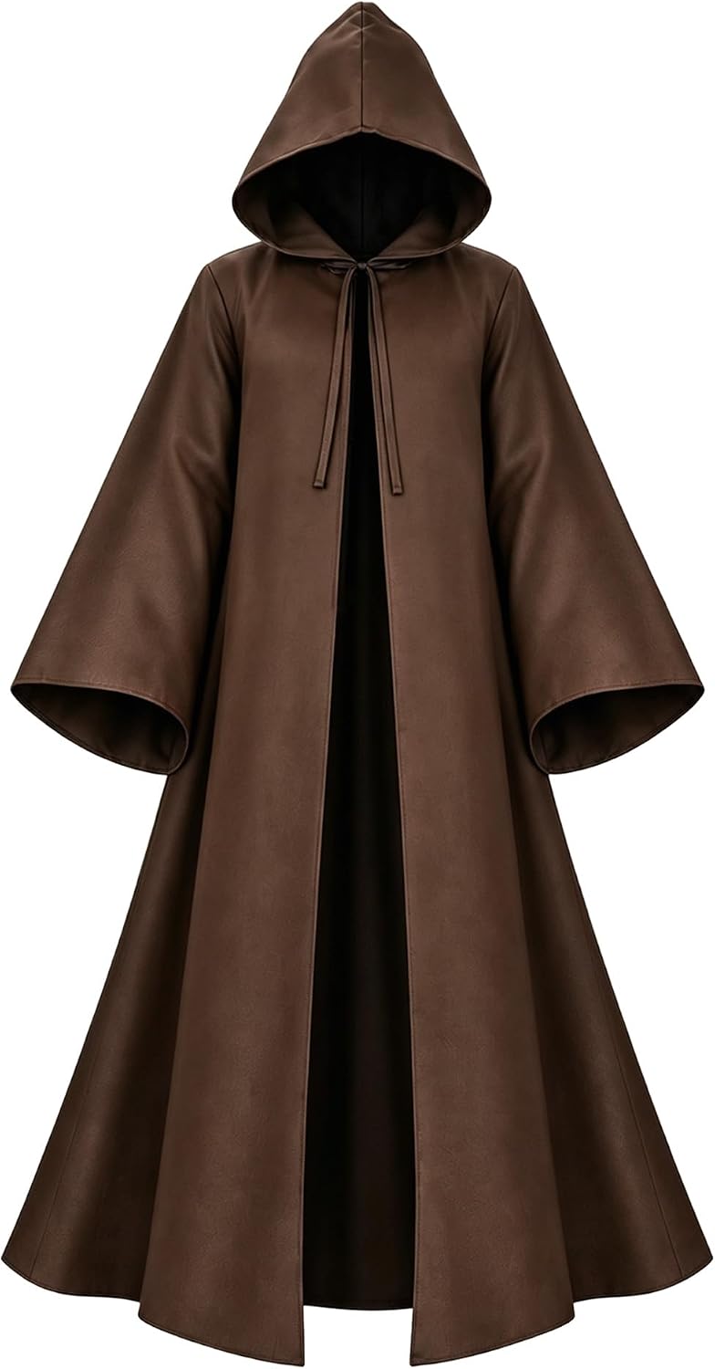 Hooded Cloak for Adults, Medieval Hooded Tunic for Men and Women, Long Fantasy Robe for Halloween, Cosplay & Role Play