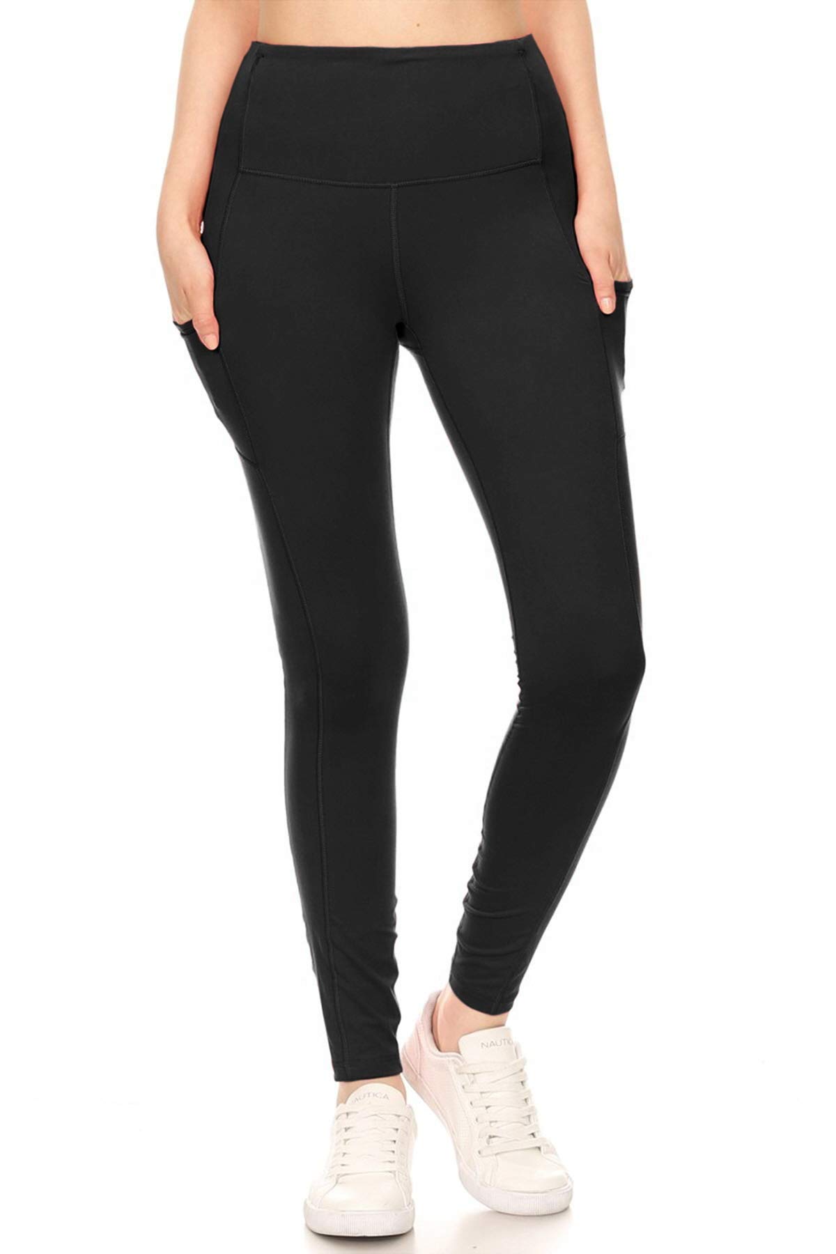 Leggings Depot Women's High Waisted ActiveFlex Leggings Pants (W/Pockets-Full Length, Black, S)