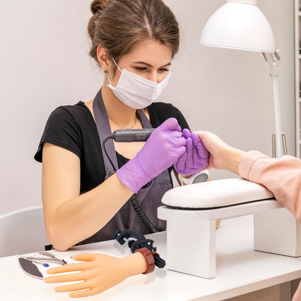 SUPERFINDINGS Mano pratica per unghie acriliche in gomma flessibile per allenamento mani finte con 100 punte trapezoidali in plastica per principianti manicure