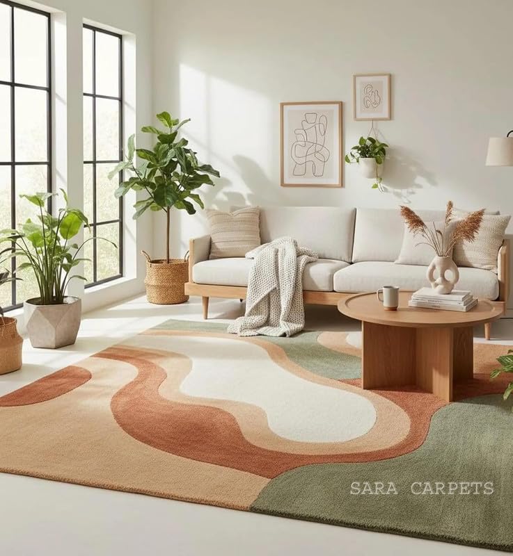 Handmade Wool Collection Home and Decor Carpet for Living Room. Bedroom. Hall Size 5 x 7 feet (150X210 Cm) Multy K143-image-0