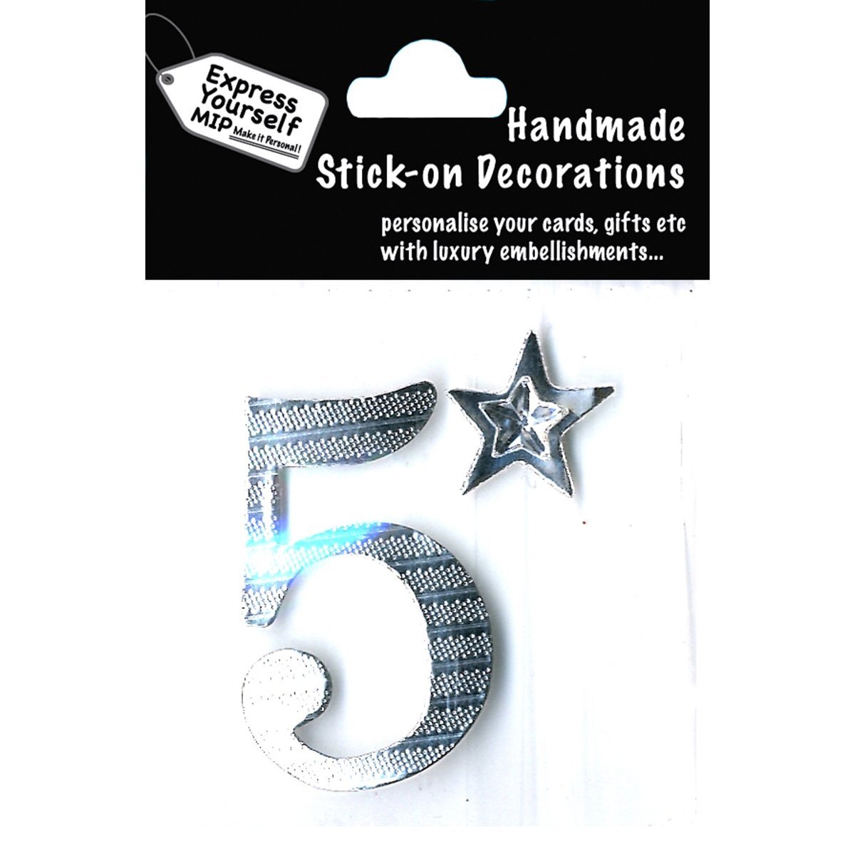 Express Yourself DIY, self Adhesive, Silver Number 5, Topper - Ideal for Card Making, Scrapbooking, Papercrafts, Childrens Crafts etc