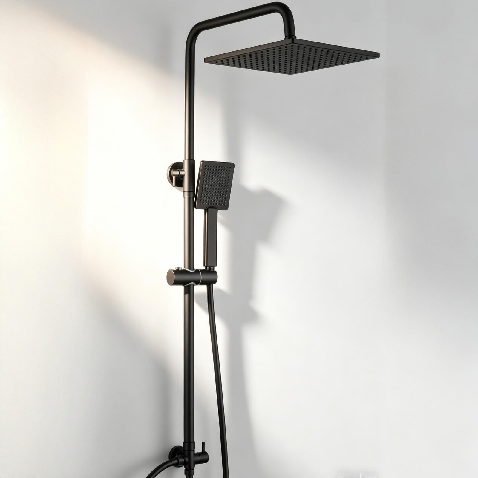 Auralum Regendusche Schwarz ohne Armatur, Duschgarnitur mit Regendusche Quadratischer Duschkopf 25cmx25cm, Duschsystem ohne Armatur Höhenverstellbar Duschstange von 74-109cm für badewanne kabine