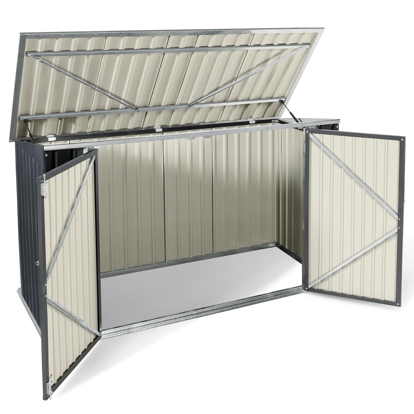Abri de Jardin en Métal Verrouillable Multi-Rangement pour Vélos, Outils et Poubelles
