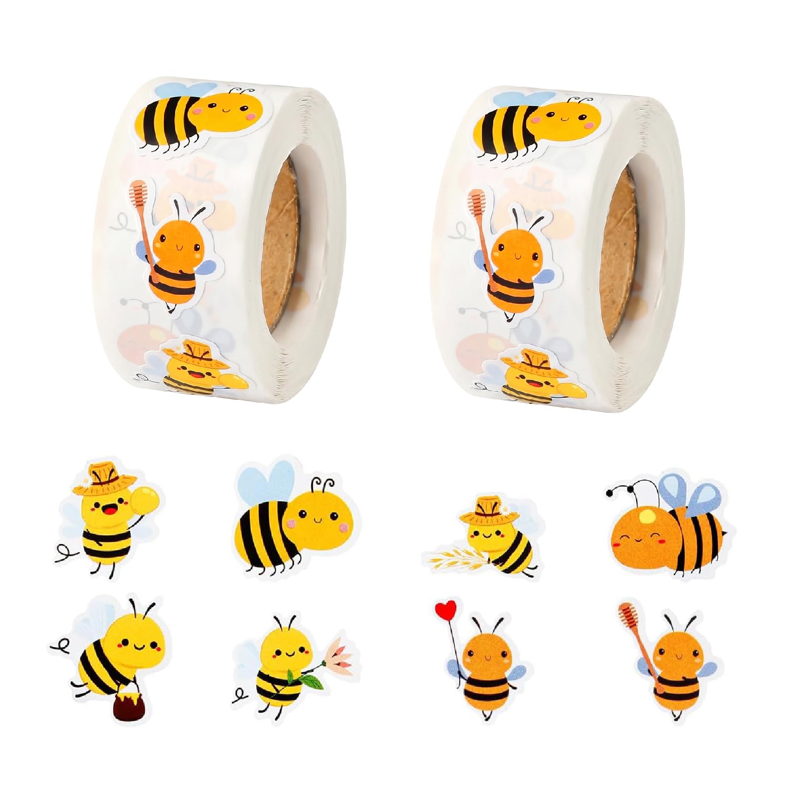Bee Stickers,2 Roll Cartoon Bee Reward Stickers,Minion Sticker,Cute Animal Stickers,Yellow Bumble Honey Bee Sticker Reward,Bumblebee DIY Sticker Label for Kids,Teachers,Crafts,Bees Themed Decoration