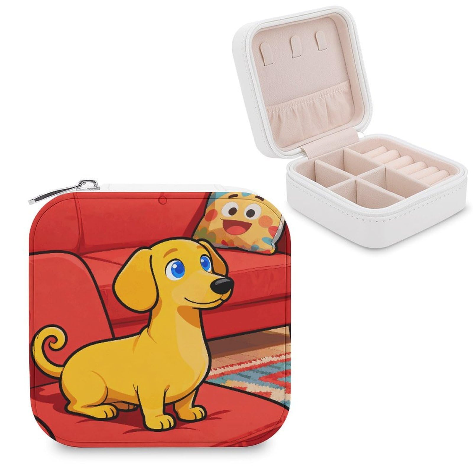 LZQPOEAS Dachshund Jewelry Box, PU Patterned Storage Case, Portable Travel Jewelry Organizer Box for Storing Rings, Pendants, Earrings, Necklaces, And Women's Specialized