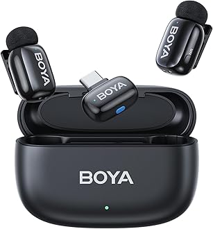BOYA Mini Wireless Lavalier Microphone for Android/Tablet/PC with USB-C Plug, Noise Cancellation, Charging Case, 30 Hours Battery Life, AI Voice Changer, Lapel Microphone for Video Recording and