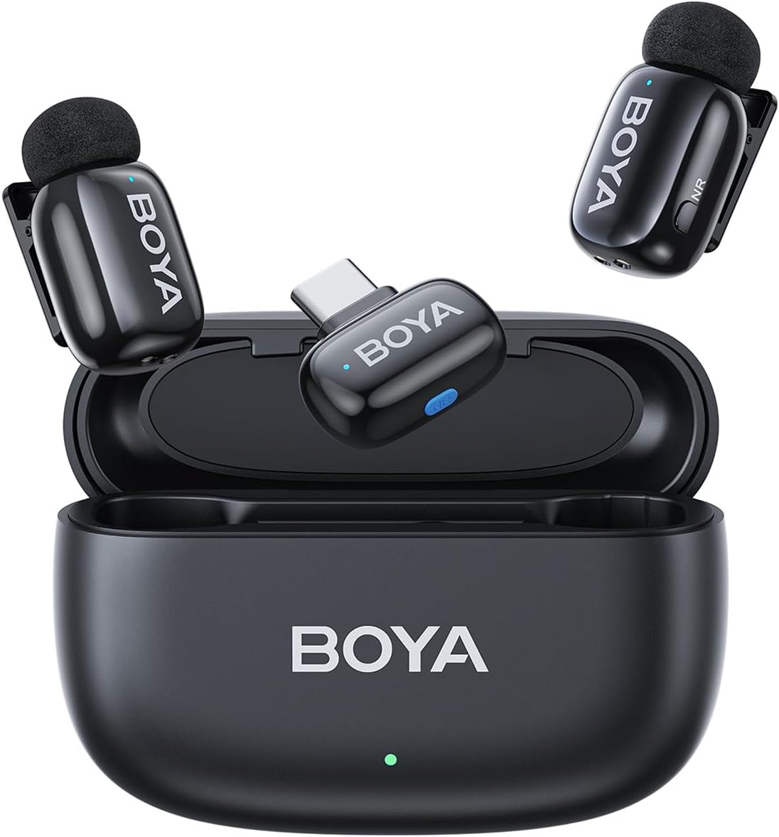 BOYA Mini Wireless Lavalier Microphone for Android/Tablet/PC with USB-C Plug, Noise Cancellation, Charging Case, 30 Hours Battery Life, AI Voice Changer, Lapel Microphone for Video Recording and