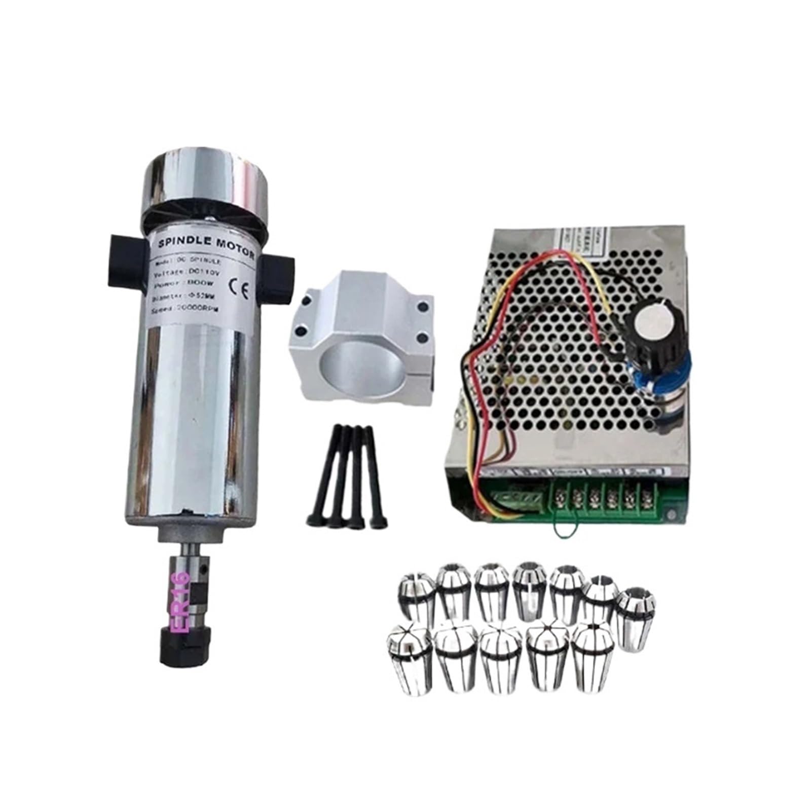 Motore Mandrino CNC 800W ER16 Raffreddato ad Aria 20000RPM con Regolatore di Velocità
