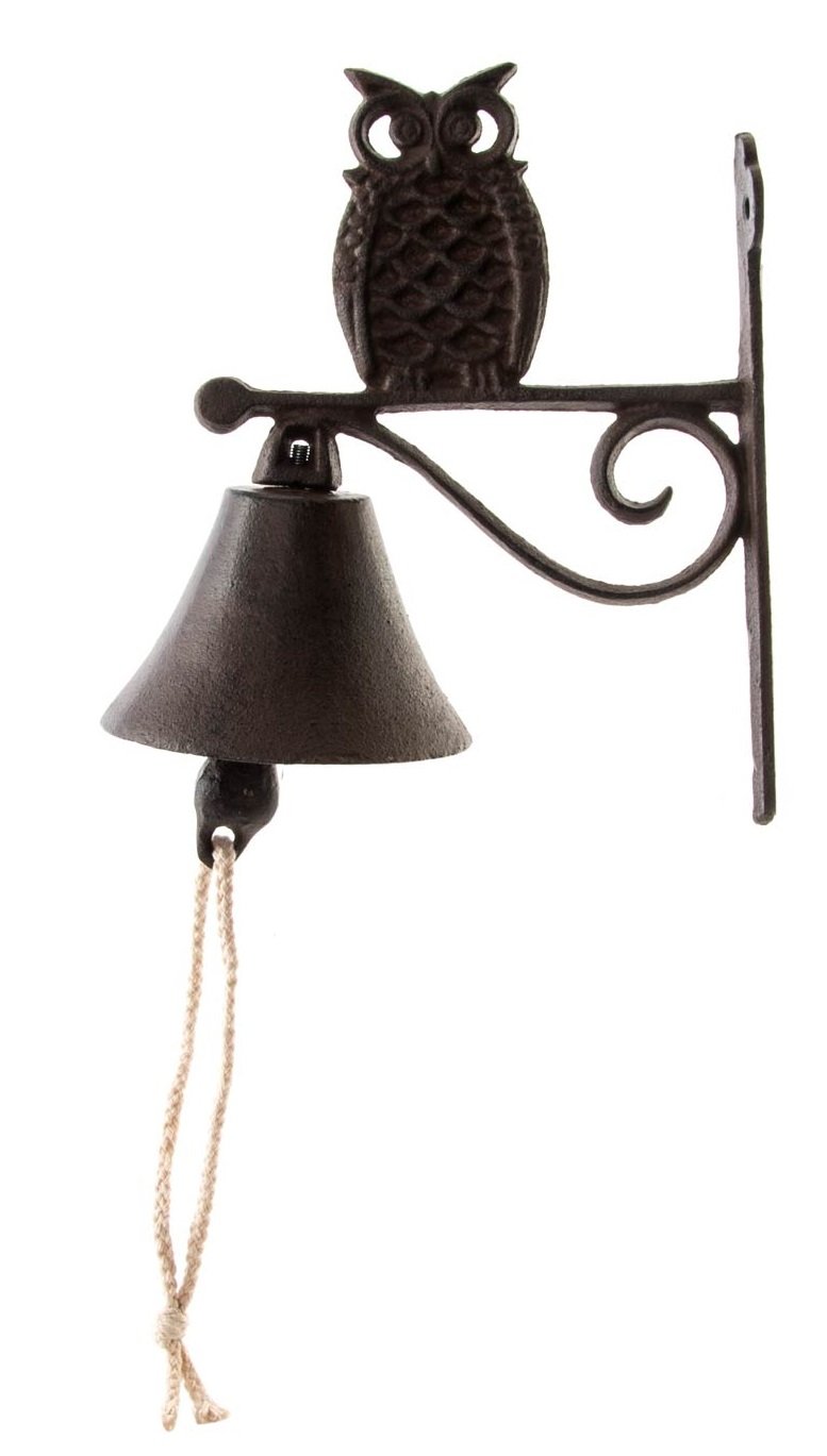 Cloche de porte d'entrée hibou en fonte sonnette murale vintage extérieure marron