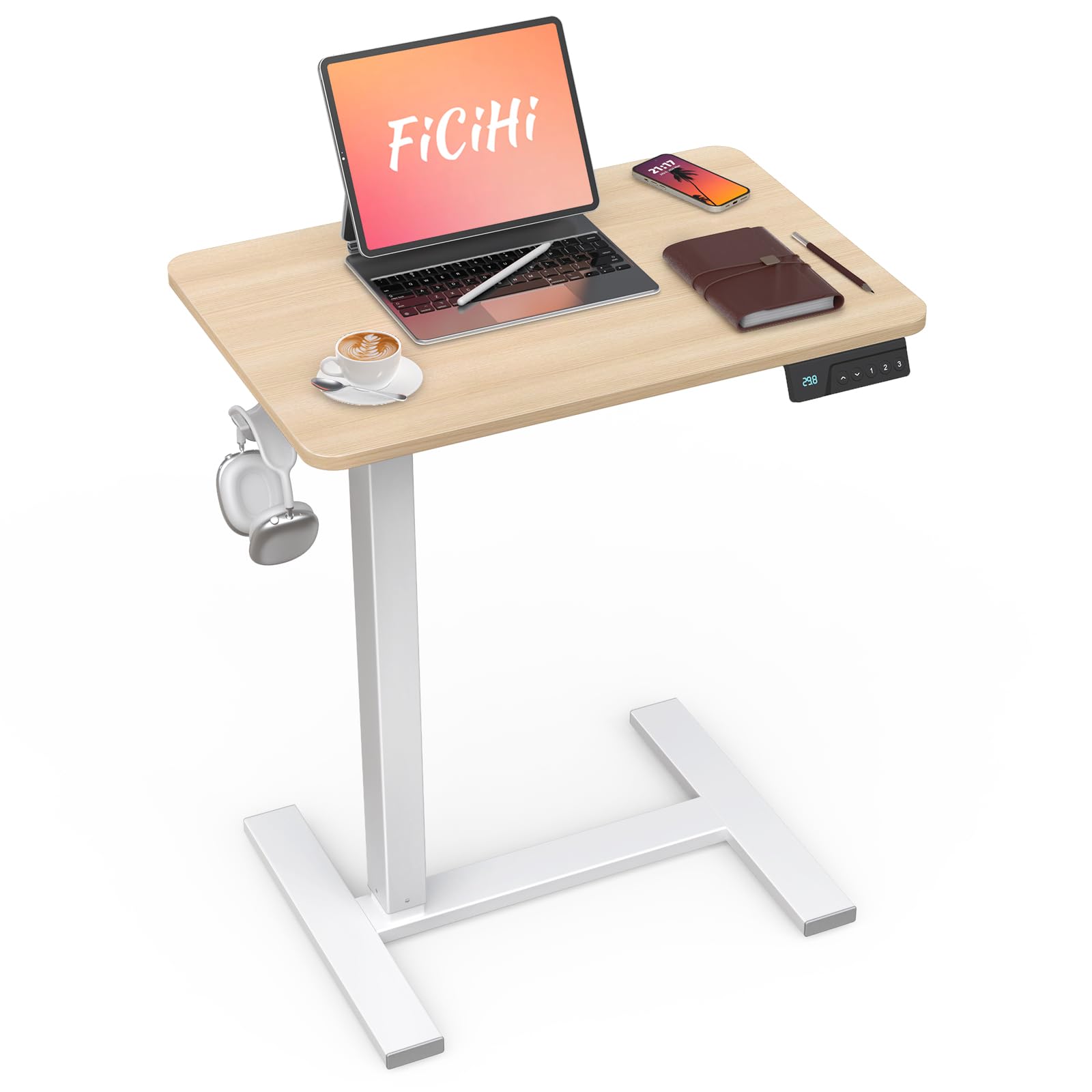 FiCiHi Small Electric Standing Desk - Adjustable Height Bedside Laptop Table with Wheels, Mobile, Portable Rolling Computer Workstation Sit Stand