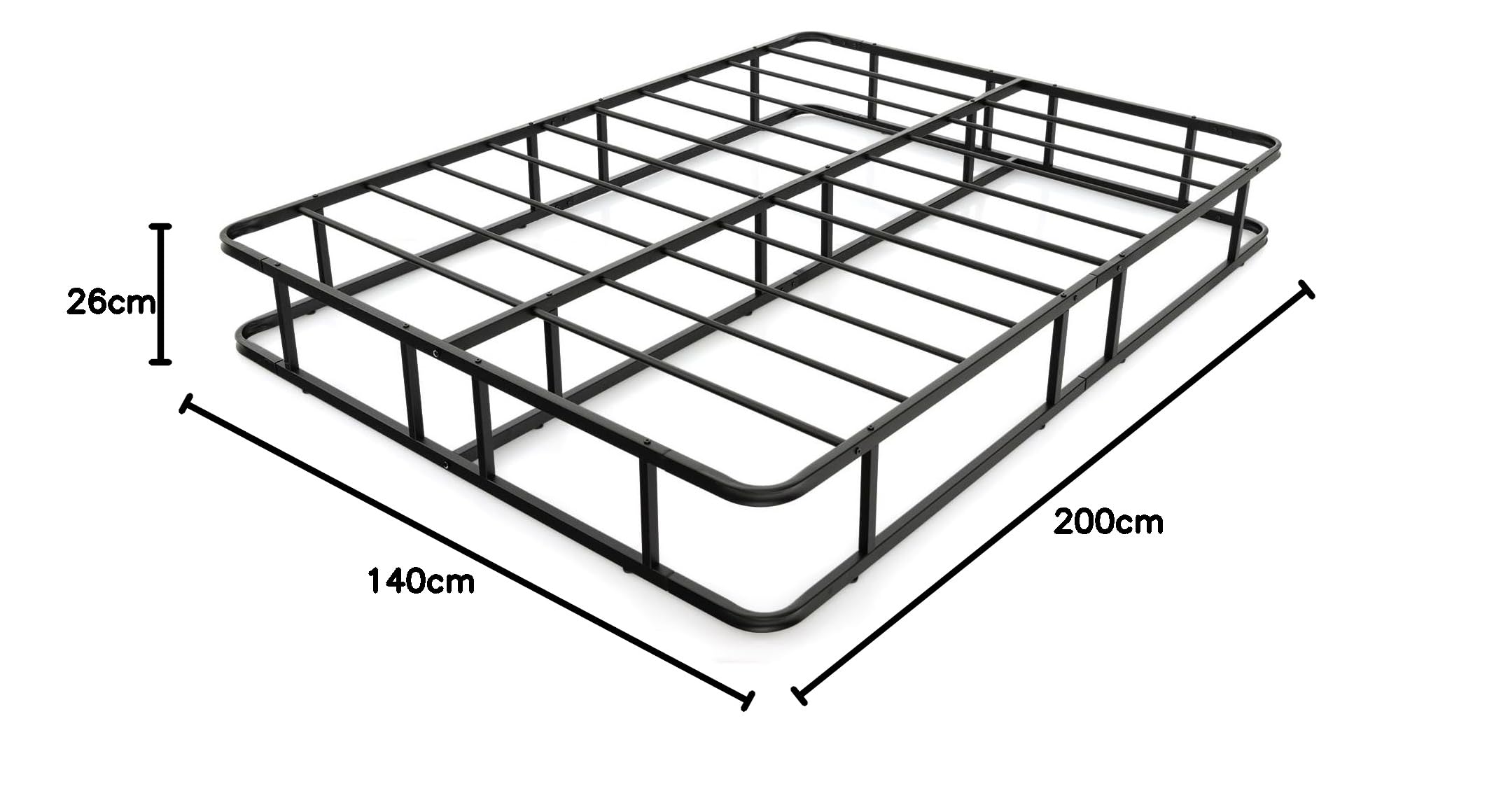COSTWAY Bettgestell aus Metall, Metall-Bettrahmen, Plattform-Bettgestell mit Metallleistenunterstützung, Schlafzimmerbett Keine Boxspring erforderlich, Schwarz 200 x 140 x 26 cm