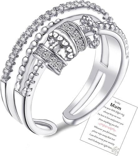 Anillo de ansiedad de plata de ley para hija con tarjeta inspiradora, anillos ajustables S925 para ansiedad para mujeres, anillo giratorio de