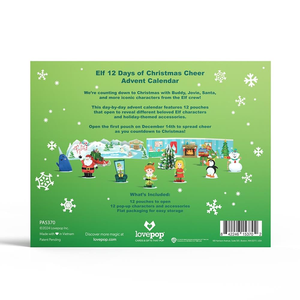 Lovepop Calendario de Adviento emergente de Navidad para niños, tarjetas de felicitación 3D para hijo, hija, sobrina, sobrino, elfo 12 días de alegría navideña, 12 bolsas y 12 personajes y accesorios