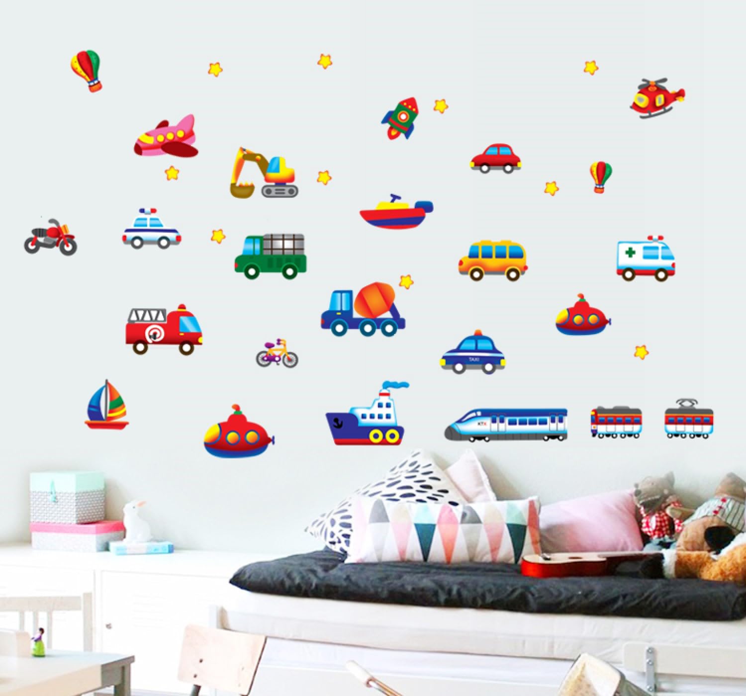 Indian Royals Cartoon Cars Train Motor Bike Ship wall Stickers for Kids, wall Stickers for Kids Room, Kids wall Stickers for Kids Room, Baby Room Decoration Items, Cartoon wall Stickers (50 * 70 CM) 4