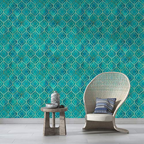 Image of DWELLSINDIA Green Moroccan Tile Wallpaper for Wall Decoration | Self Adhesive Peel & Stick, Thick Textured Premium Paper | Waterproof, Scratch Resistant | Living Room & Dining Room | 41 x 244 cm