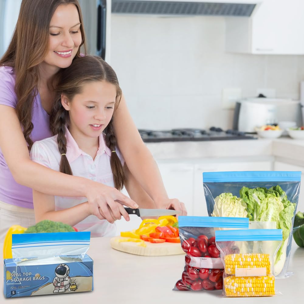 70 Pack Gefrierbeutel zur Aufbewahrung von Lebensmitteln,Wiederverwendbare doppelt versiegelte transparente Druckverschlussbeutel,BPA-freie Lebensmittel-und Sandwichbeutel -für Gemüse,Obst(3 Größen)