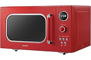 Retro Red Microwave Countertop with 9 Presets, 0.9 Cu. Ft. Countertop Microwave Oven