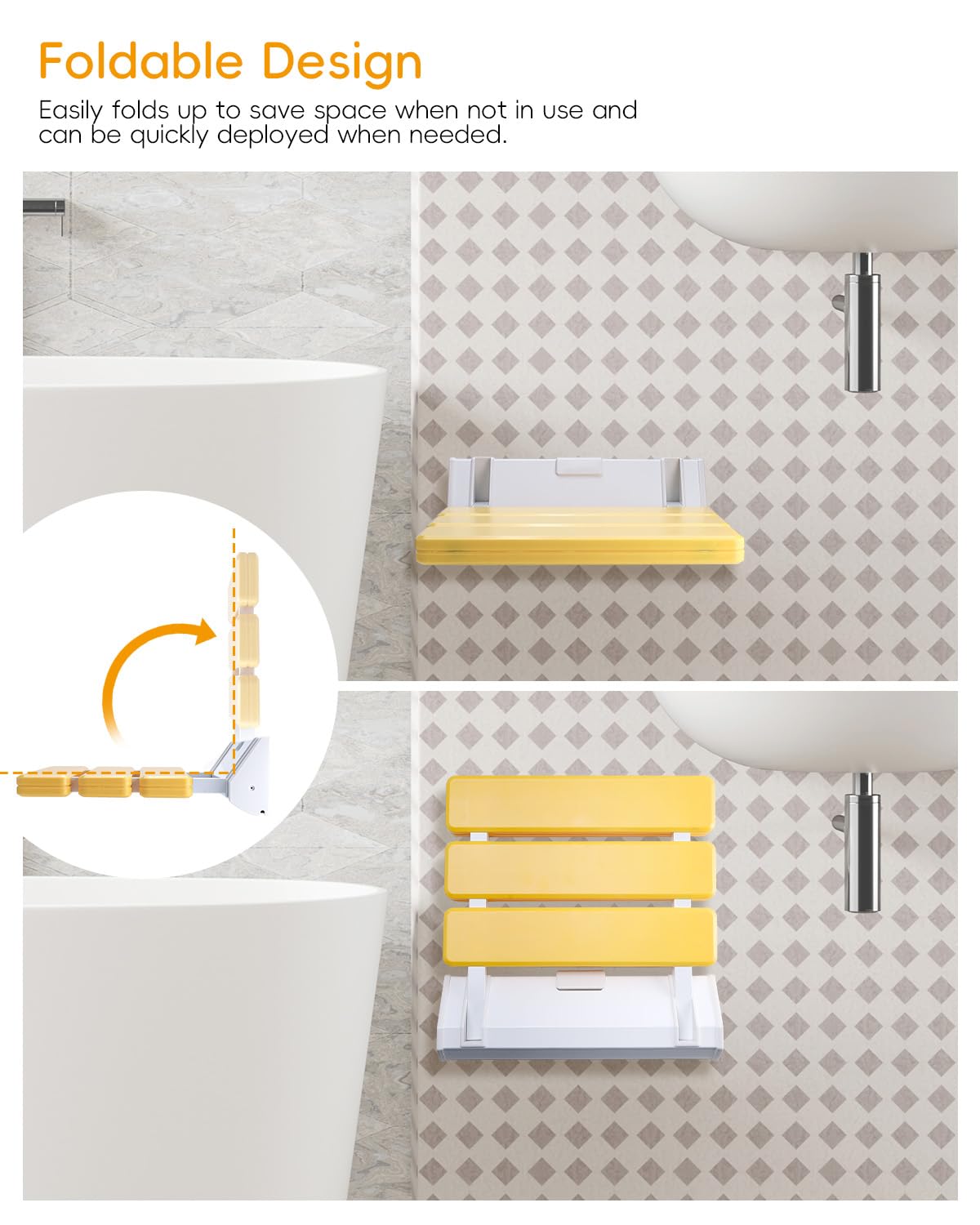FreeTec Siège de Douche Pliable Montage Mural 130 kg Jaune