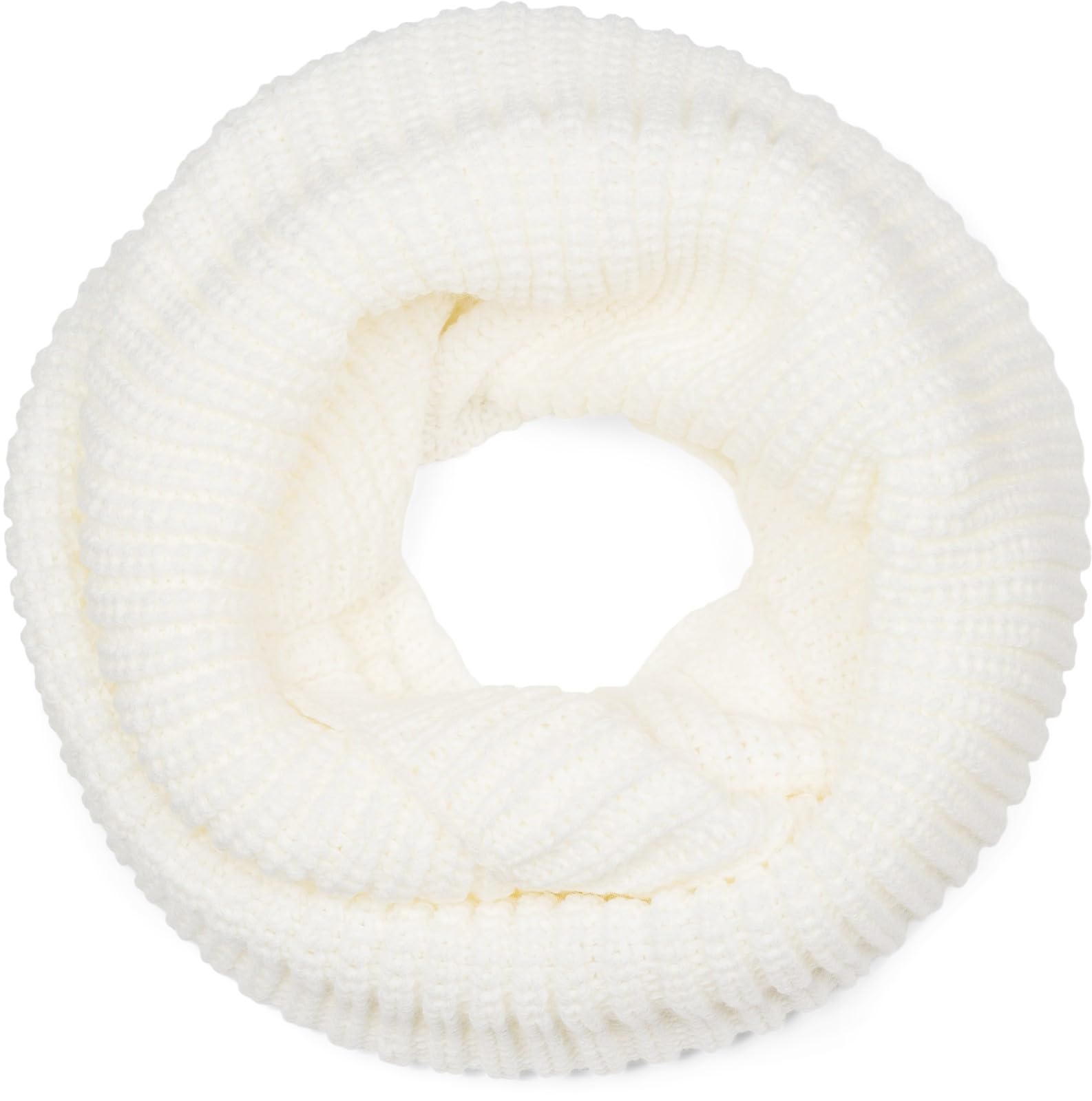 styleBREAKER Unisex Fine Knit Scarf, Solid Color Loop Tube Scarf, Fine Rib Winter Knit Scarf, Loop Scarf 01018112, Colour:White