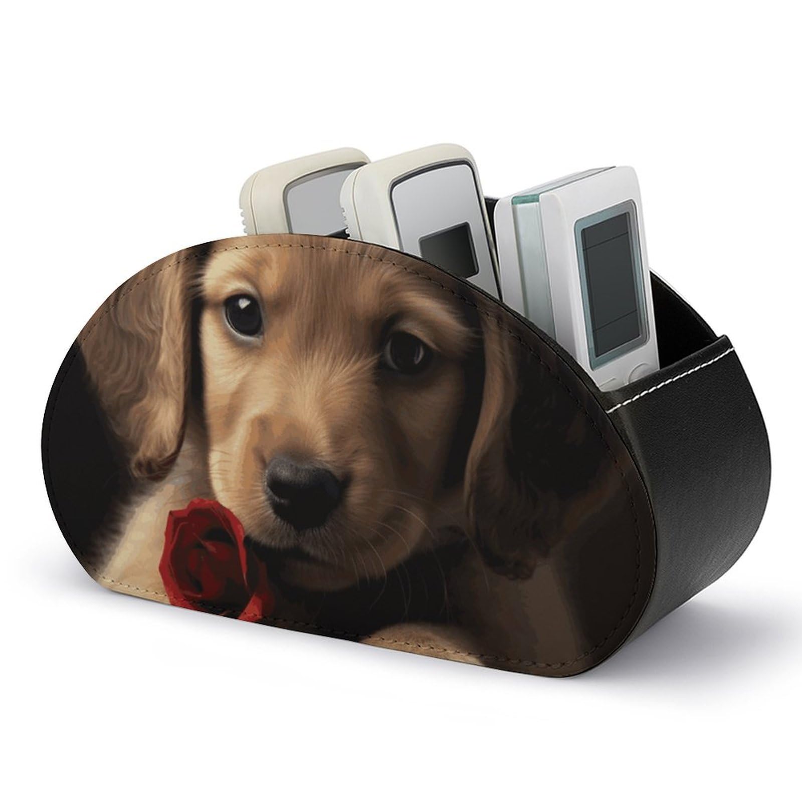 Eekstdbn Cute Pet Dog Remote Control Holder with 5 Compartment Desktop Organizer Box, Pu Leather Remote Caddy Organizer Store Media Player, DVD Office Supplies
