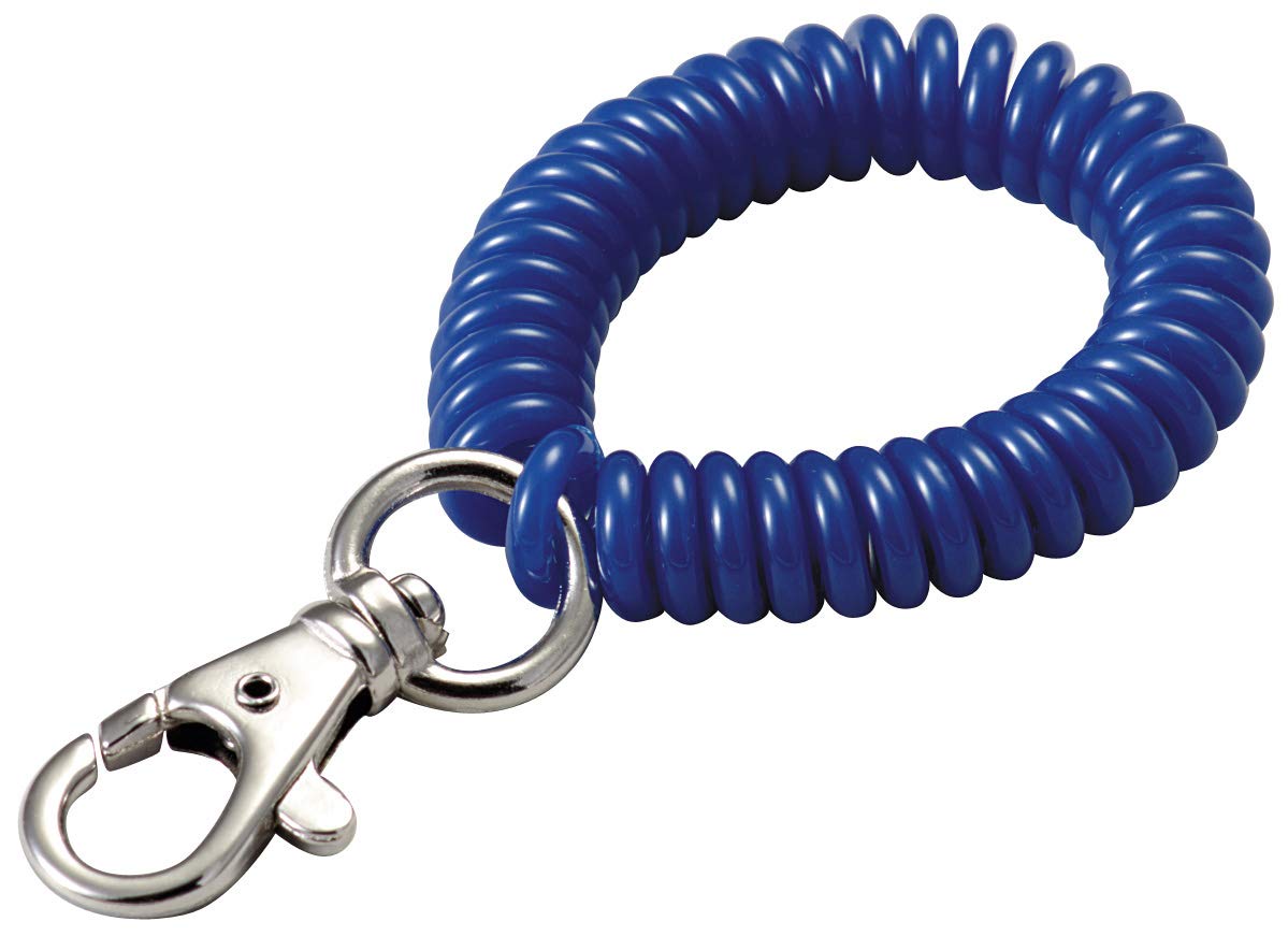 Lucky Line 2” Diameter Spiral Wrist Coil with Trigger Snap, Flexible Wrist Band Key Chain Bracelet, Stretches to 12”, Blue (407351)
