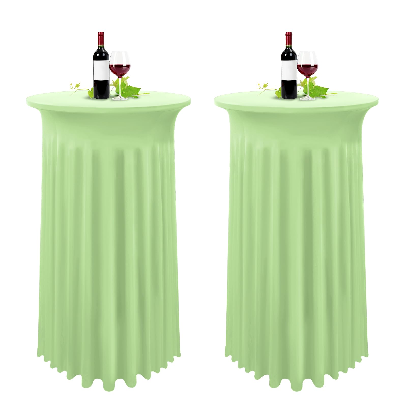 YMHPRIDE2 Pieces Sage Green Elastic Cover for Tables with Skirt Diameter 80-85 cm Elastic High Table Cover, Stretch Table Cover, Elastic Table Cover, Bar Wedding Catering (80 x 110 cm)