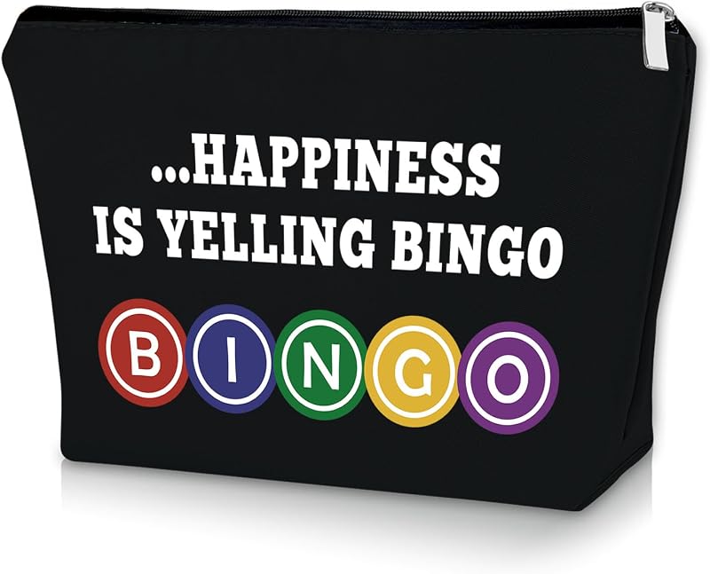 Necessaire Sazuwu com estampa de bingo, preta, com zíper