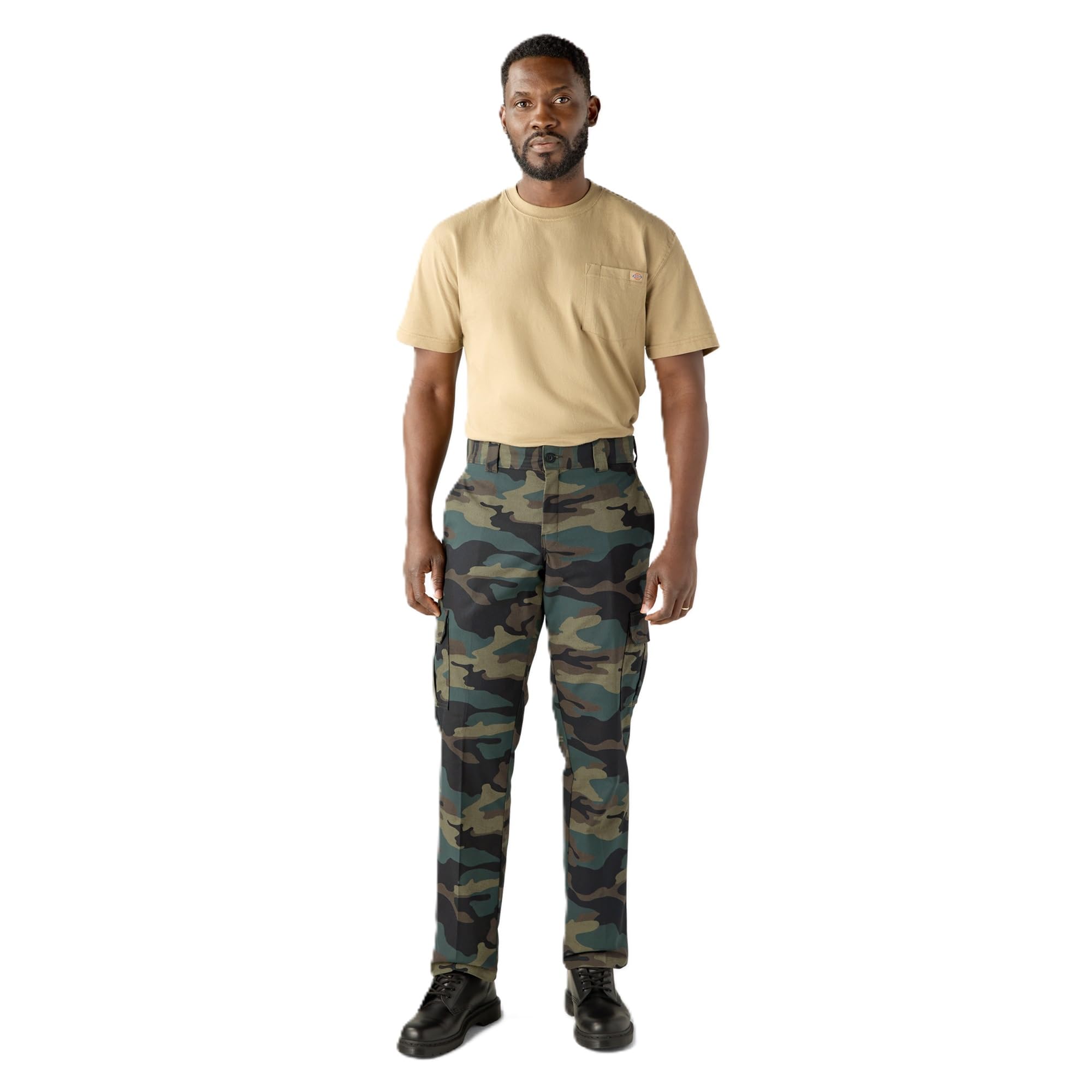 Dickies Men's Regular Straight Flex Twill Cargo Pant Work Utility, Hunter Green Camo V1, 44W x 30L