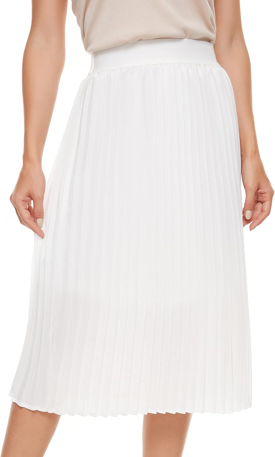 Womens Pleated Midi Skirt,High Waist Swing Boho Pleated Skirt Casual Chiffon Elastic A-line Long Skirts