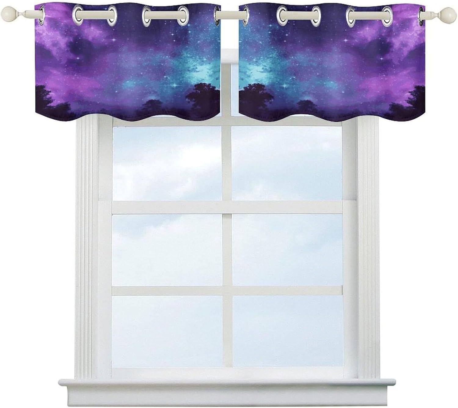 Purple Starry Sky 2 Pack Valance Curtains Window Treatments. Adjustable Curtain with Rod Pocket.Cafe Curtains is Half Curtains for Privacy Decorative 52x18.1 Inch.