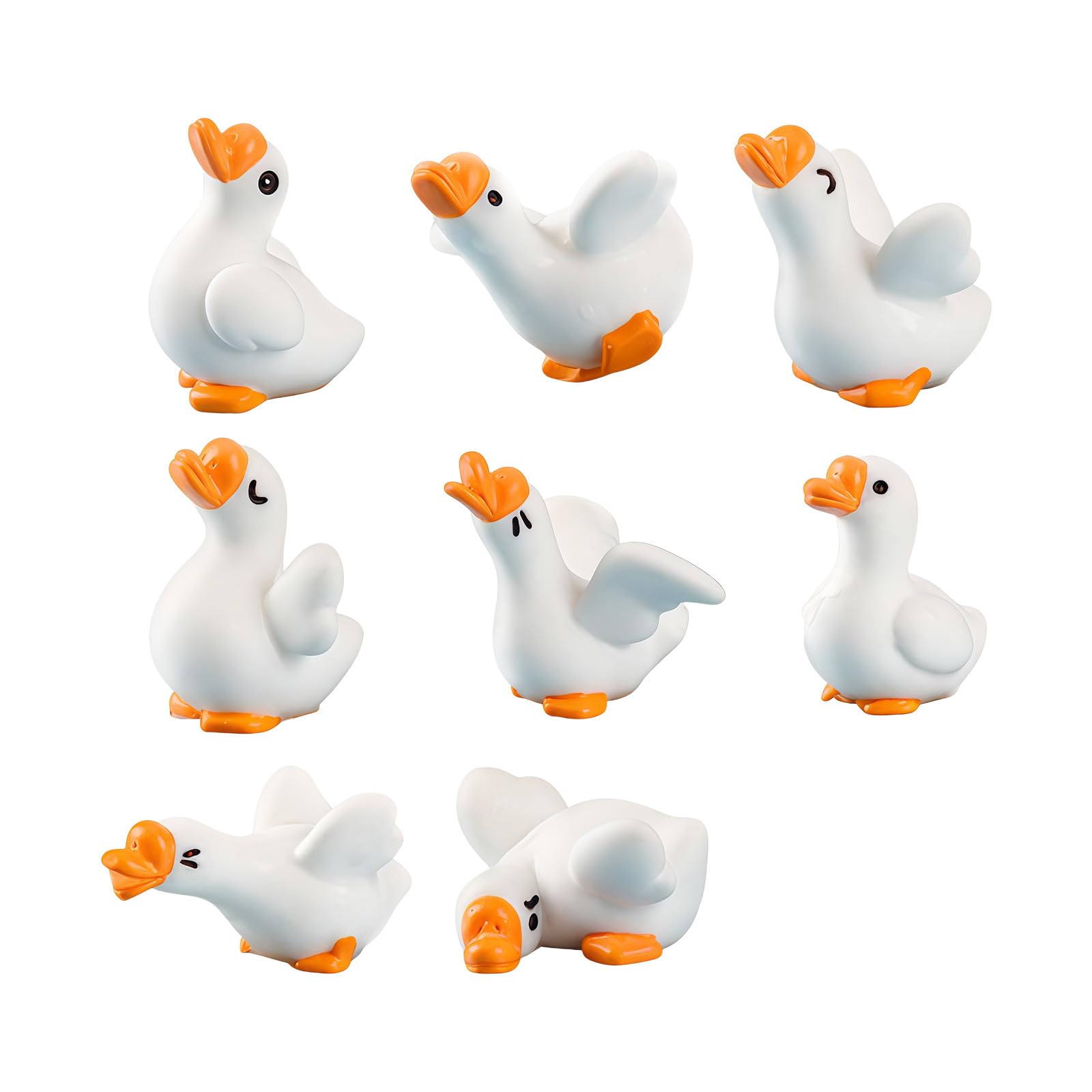 CUNZJIA Set of 8 Funny Resin White Geese Miniature Figurine for Desktop Decors Garden Landscape and Car Dashboards Decoration