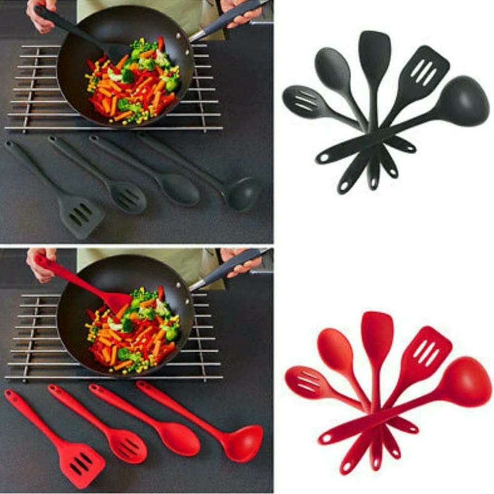 WLDMA Lot de 5 spatules de cuisine antiadhésives en silicone de qualité alimentaire résistant à la chaleur Ustensiles de cuisine