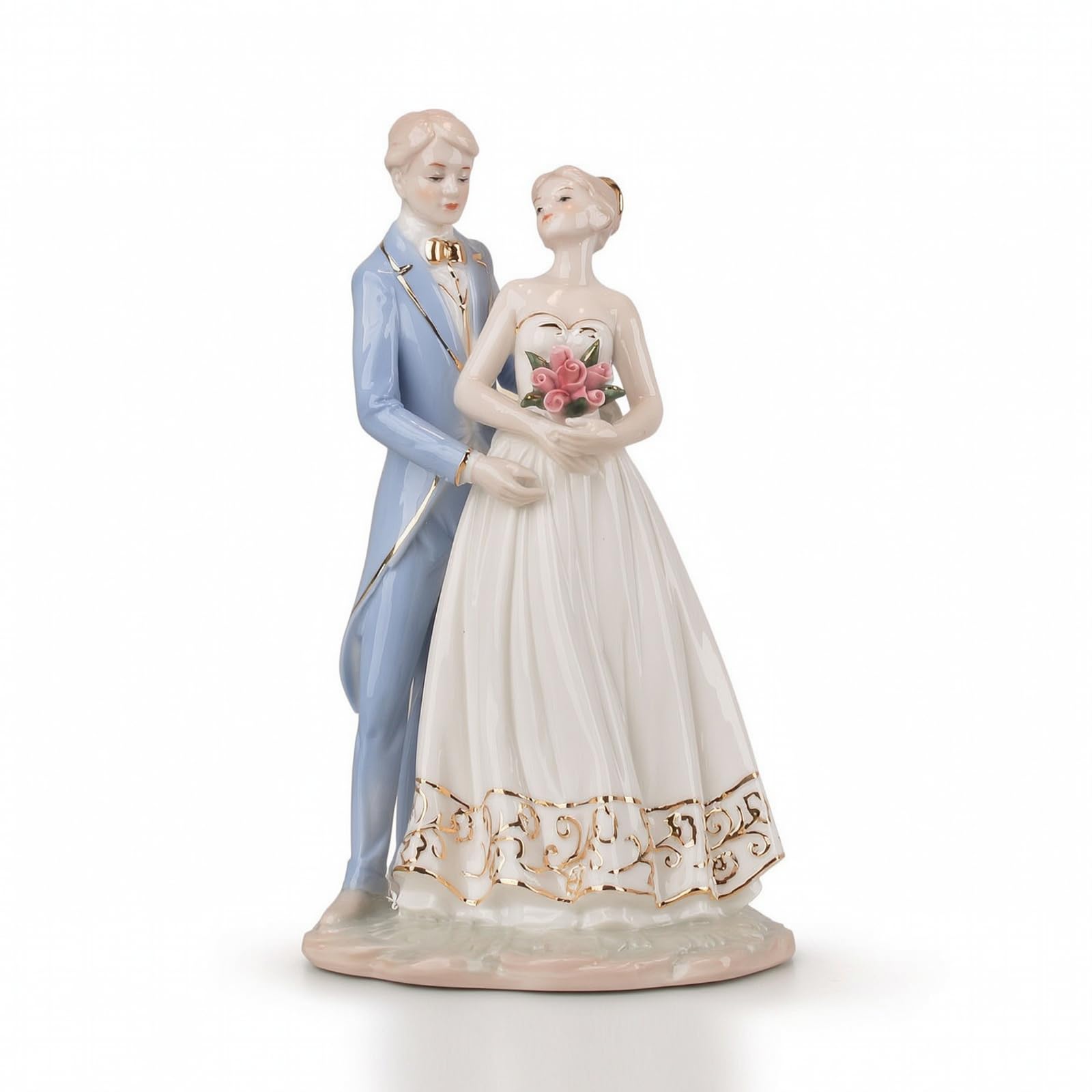 F Fityle Figura Nupcial de Cerámica Escultura Pareja en Base Decorativa Estatua Adorno Hogar Cerámica Cocida a Alta Temperatura con Acabado Vidriado Adecuada