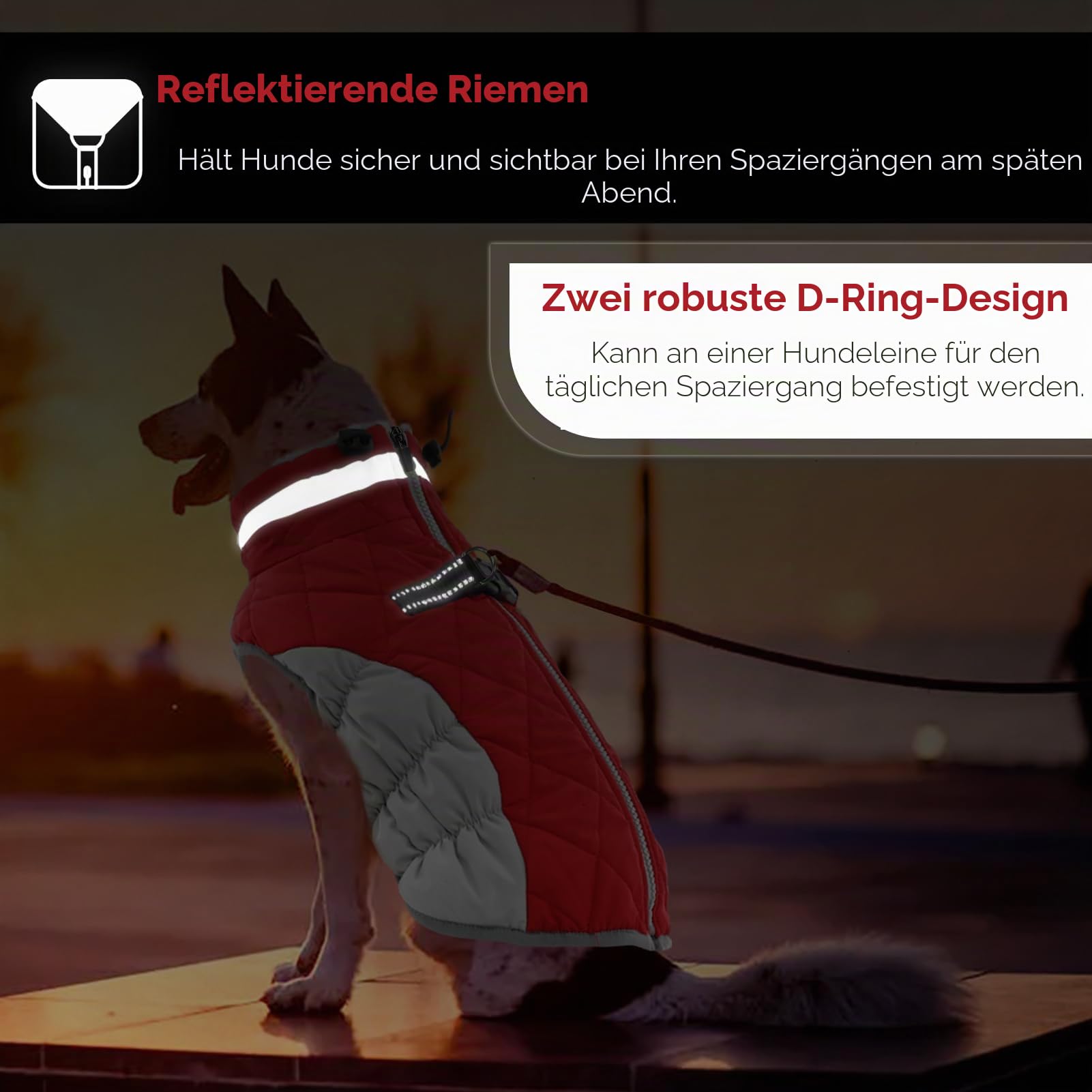 AOFITEE Hundejacke Kleine Hunde, Wasserdicht Hunde Wintermantel Warm Hundemantel mit Geschirr, Rollkragen Hunde Winterjacke Fleece Reflektierende Hundejacke Outdoor Hundebekleidung, S Weihnachtsrot